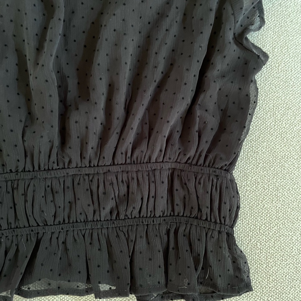 BLUE RAIN SWISS DOT MATERIAL WITH SMOCKED AND RUCHED DETAILS/ Size Small - Picture 8 of 10
